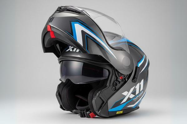 Capacete X11 Turner Solidez azul e cinza articulado